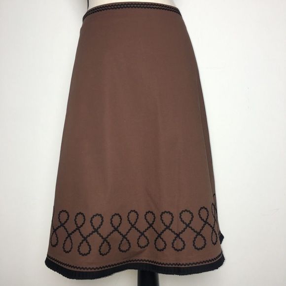 Anthropologie Dresses & Skirts - Anthropologie {Odille} Brown Skirt w Black Hem 4